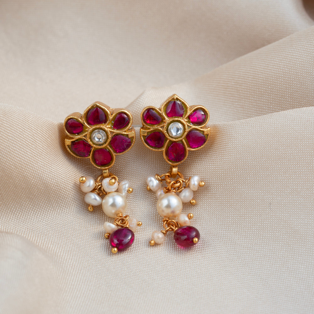 Kundan Ruby Blossom Studs