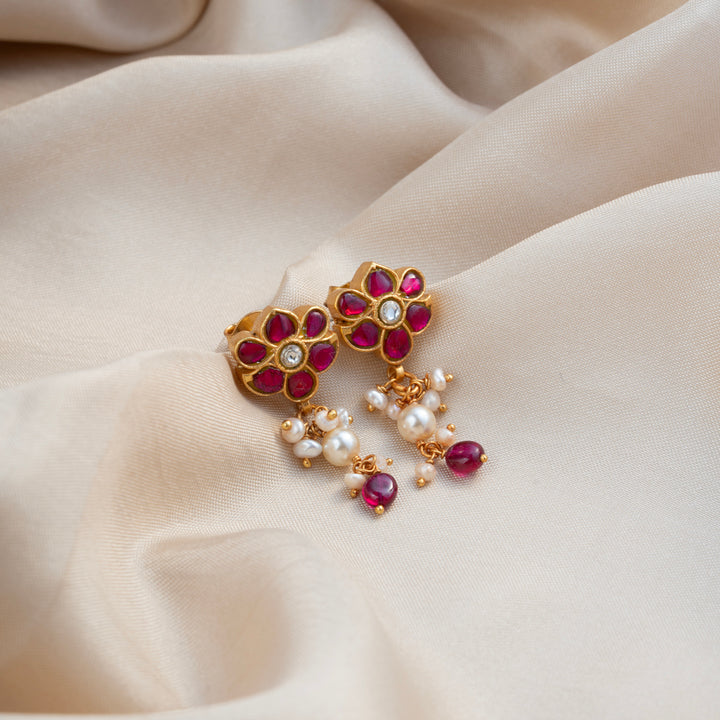 Kundan Ruby Blossom Studs