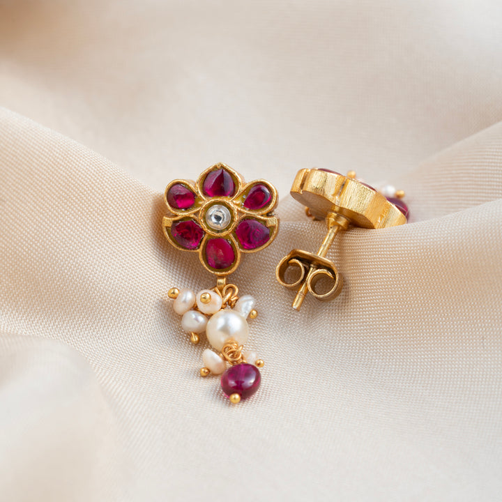 Kundan Ruby Blossom Studs