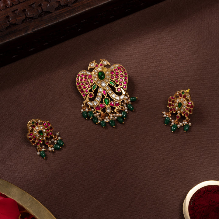 Twin-Eagle Kundan Pendant Set