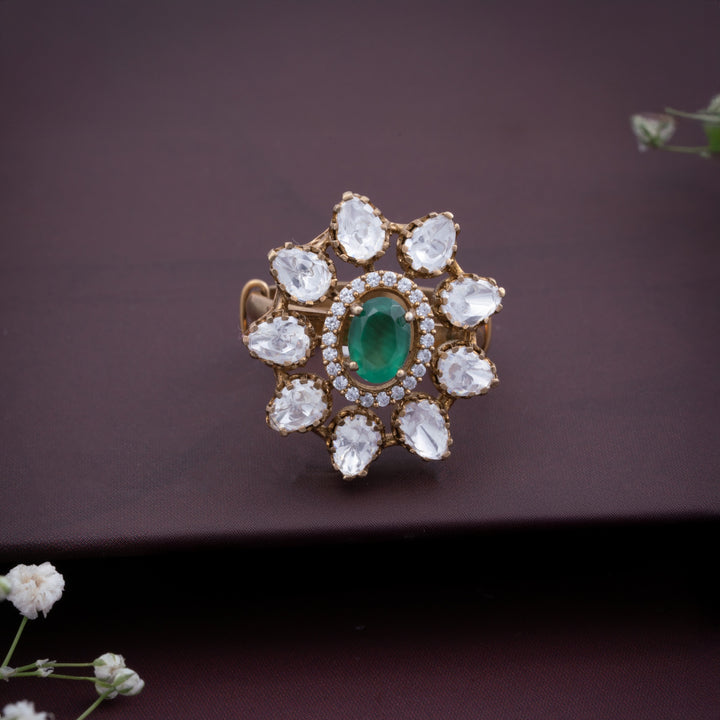 Green Petal Crown Ring