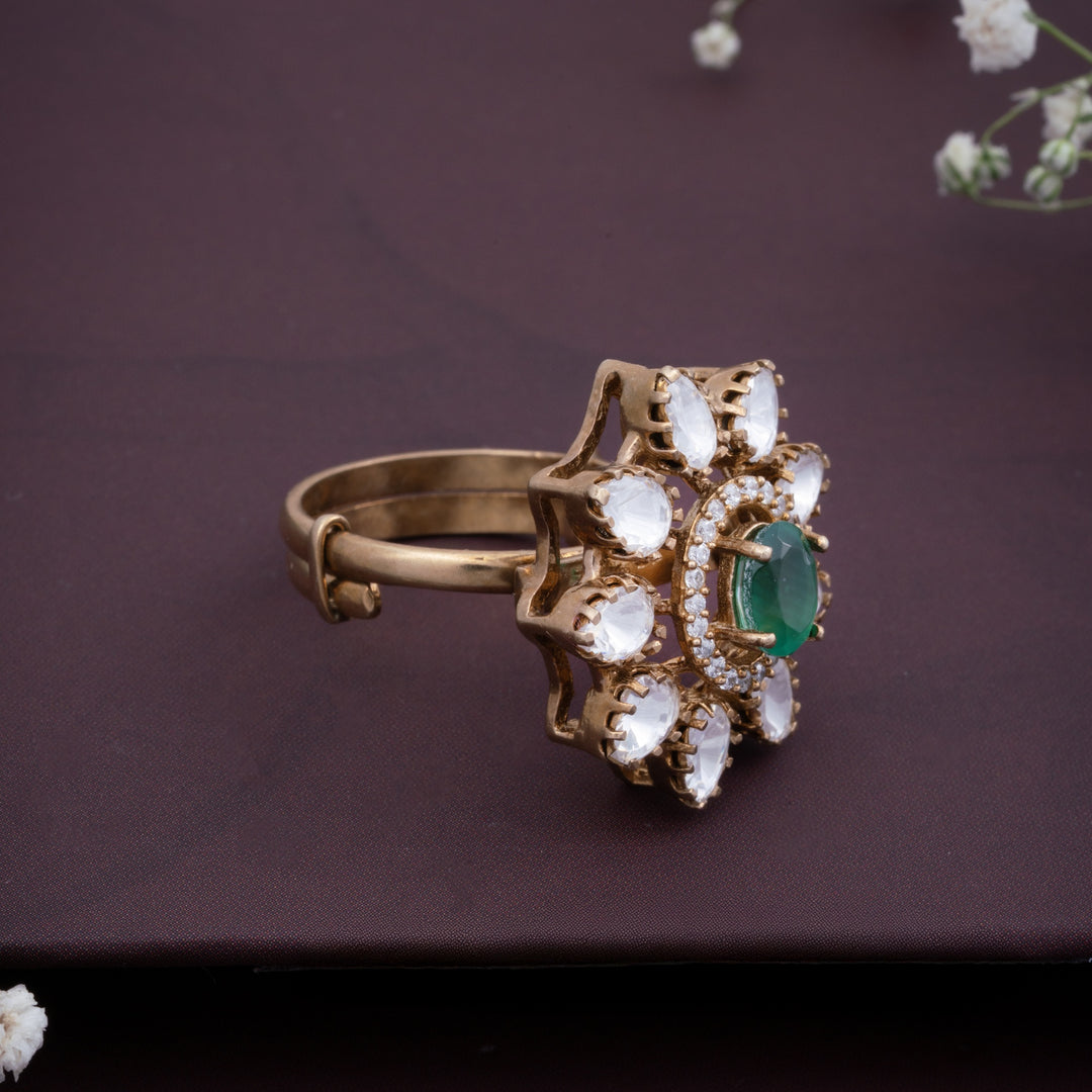 Green Petal Crown Ring