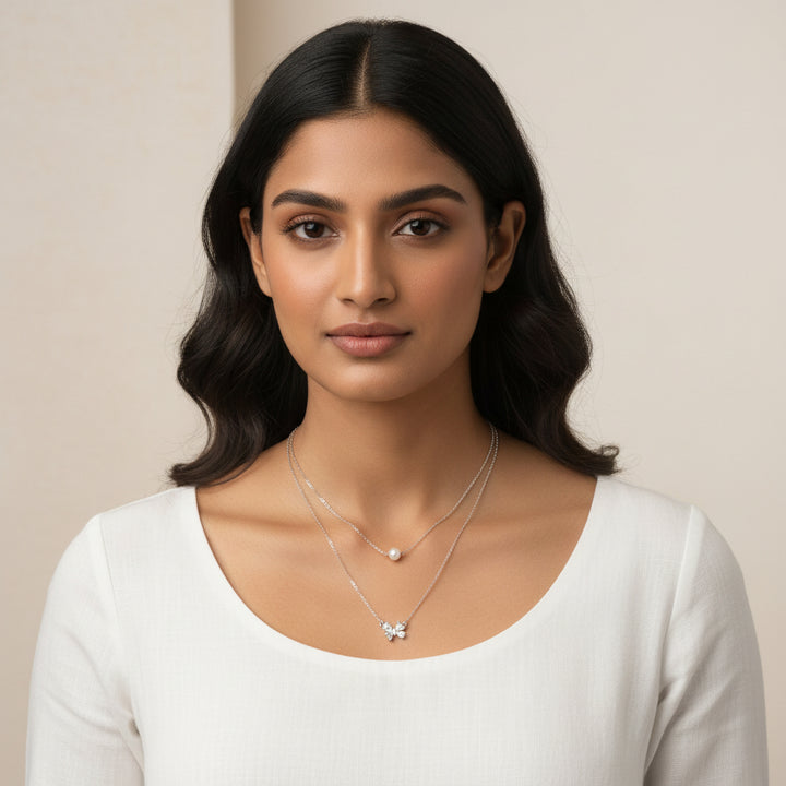 Bow-Pearl Chain Pendant