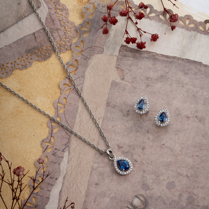 Pear-Blue Chain Pendant Set