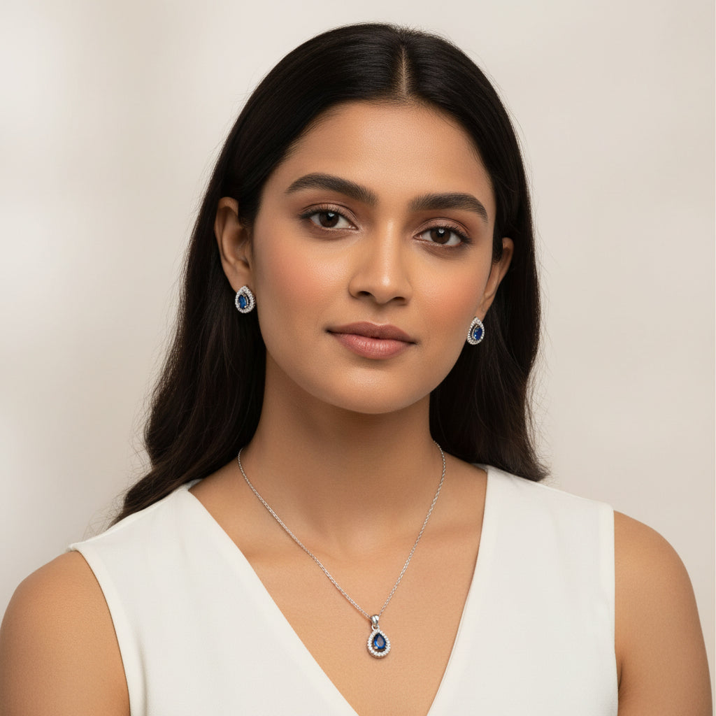 Pear-Blue Chain Pendant Set
