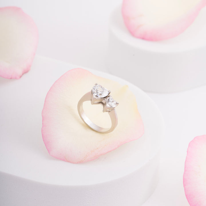 Duo-Heart CZ Ring