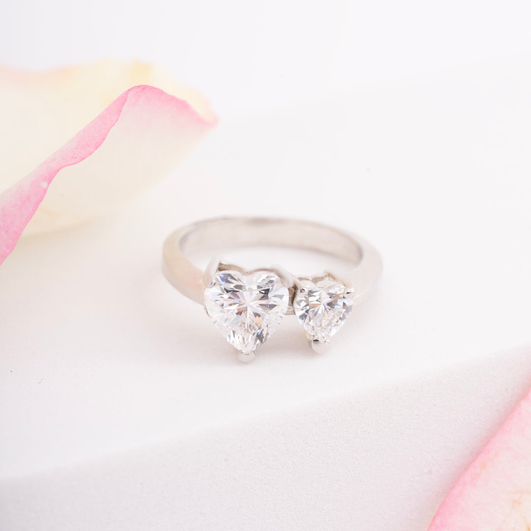 Duo-Heart CZ Ring