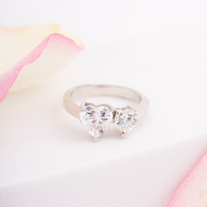 Duo-Heart CZ Ring