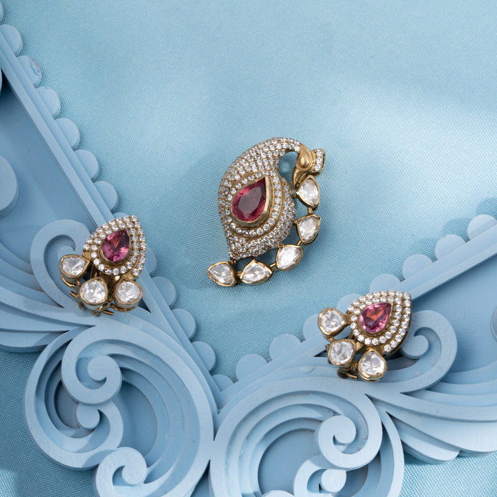 Rosy Plume Victorian Pendant Set