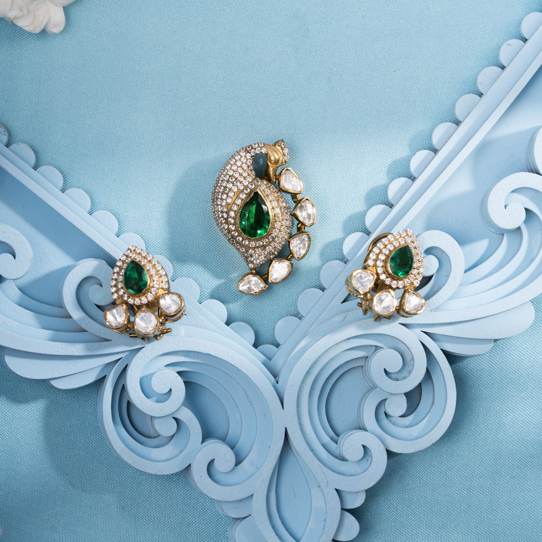 Rosy Plume Victorian Pendant Set