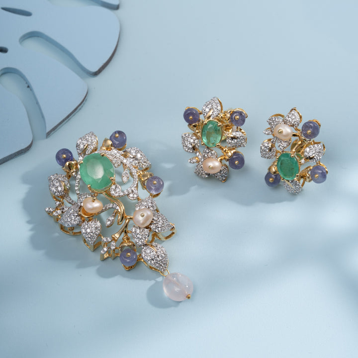 Garden Tendrill CZ Pendant Set