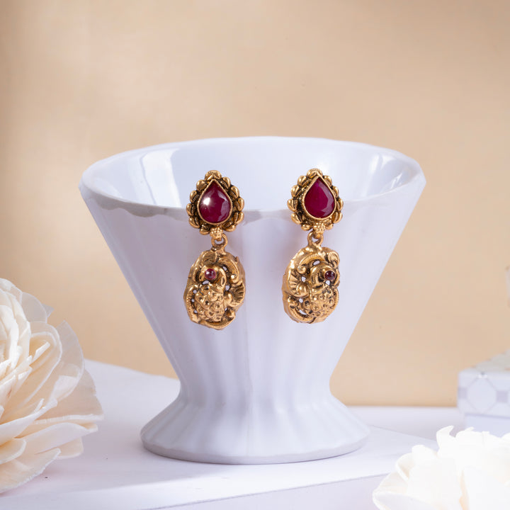 Kalgi Ruby-Pear Danglers