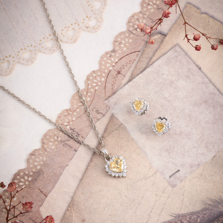 Yellow-Heart CZ Chain Pendant Set