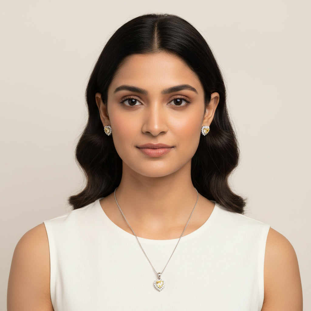 Yellow-Heart CZ Chain Pendant Set