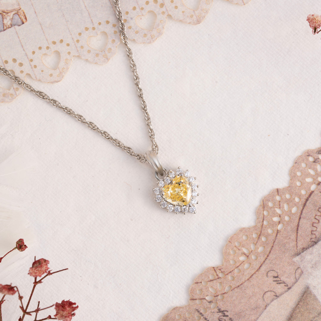 Yellow-Heart CZ Chain Pendant Set