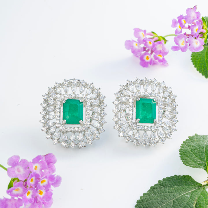Blooming Square Emerald  Studs
