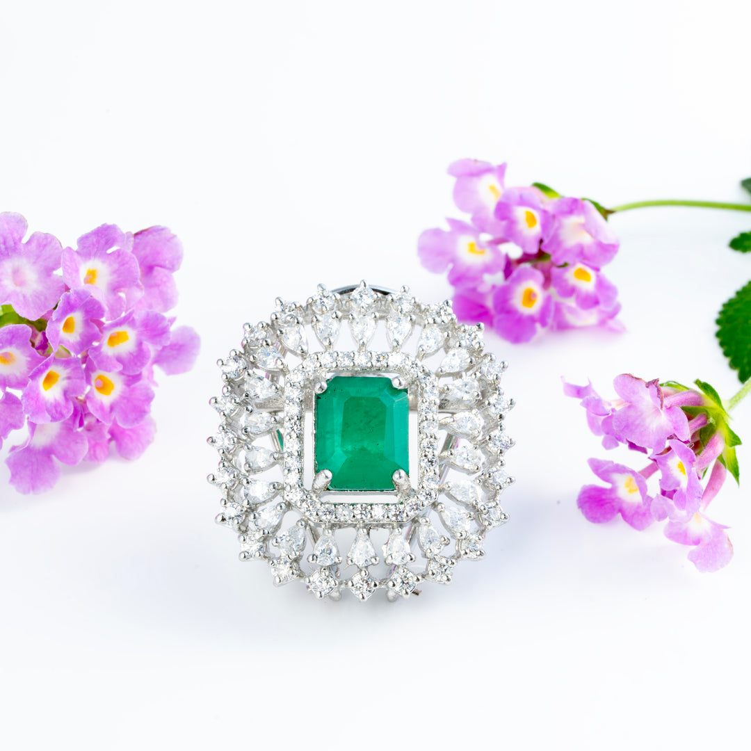 Blooming Square Emerald  Studs