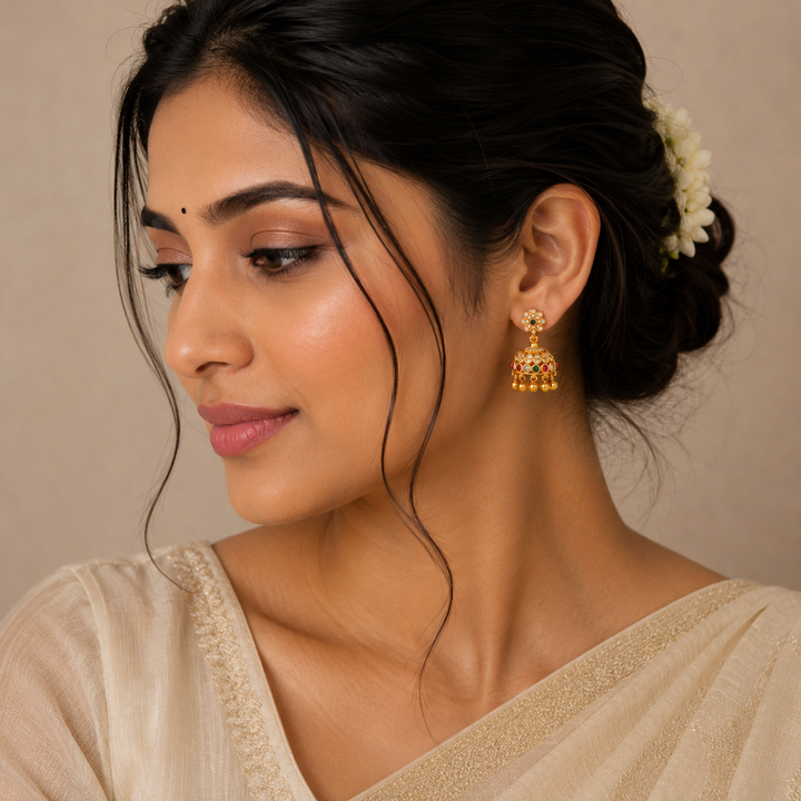 Navaratna-Flora Stone Jhumki
