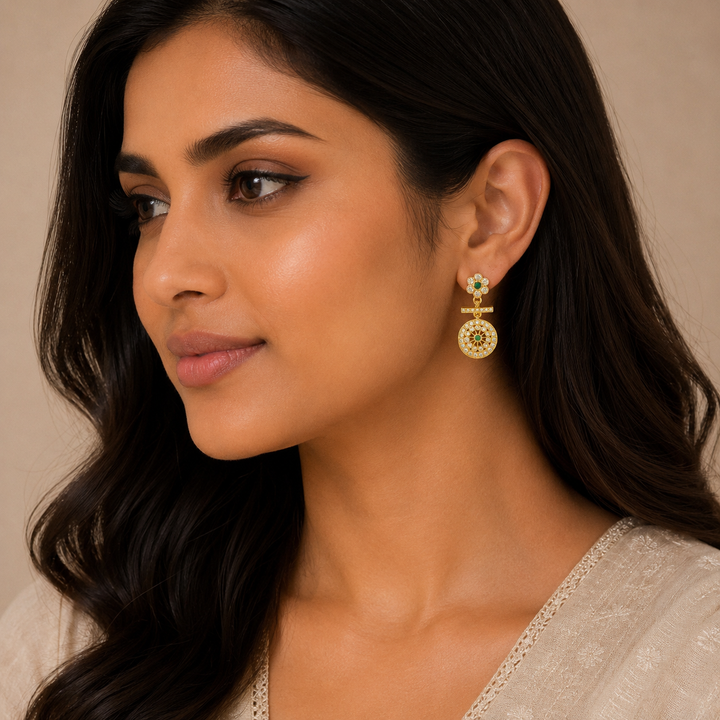 Pushpa Chakra Stone Danglers