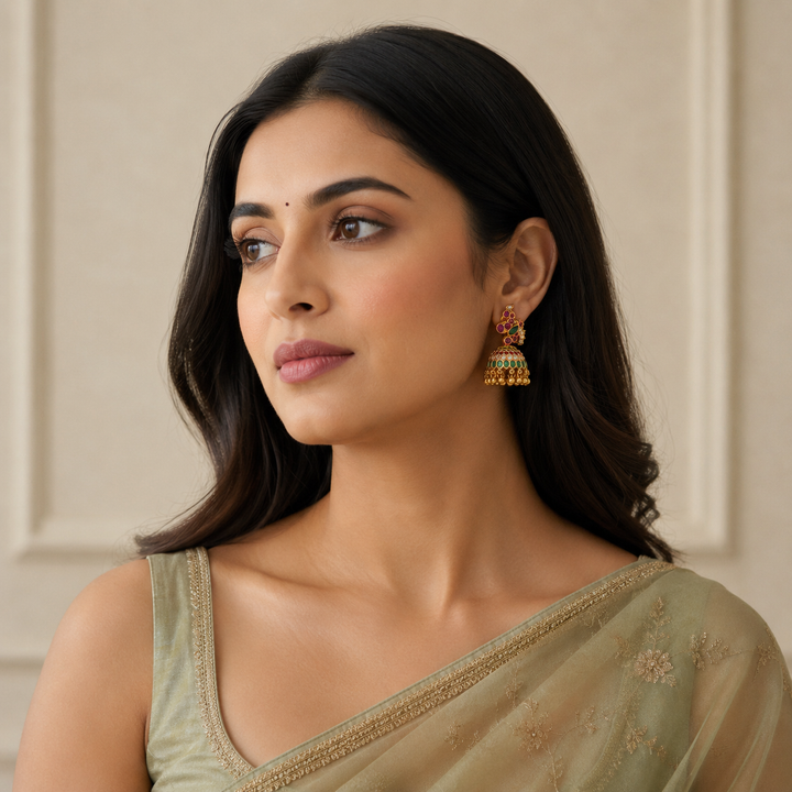 Gulabi-Mor Stone Jhumkis