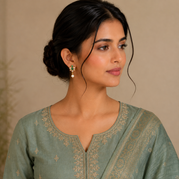 Moti & Panna Kundan Studs