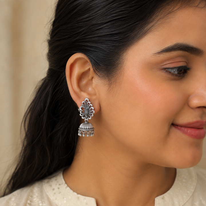 Adiva Oxidised Jhumki
