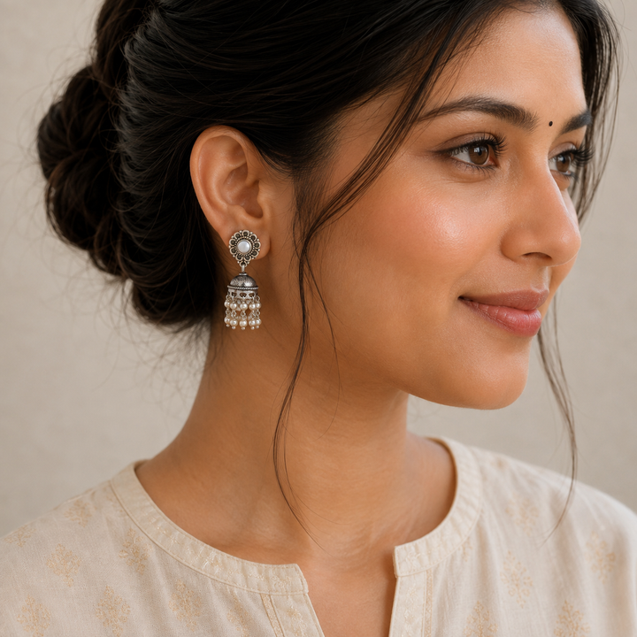 Gulnaar Oxidised Jhumki