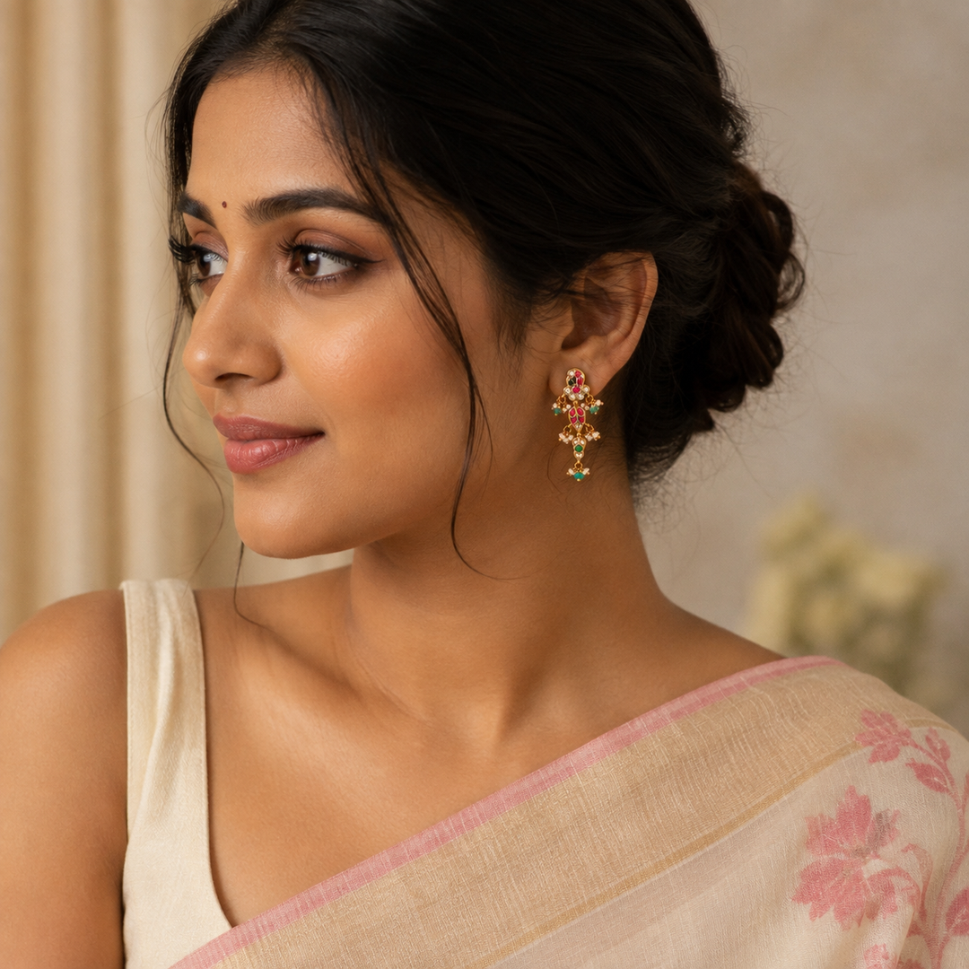 Peacock Drops Kundan Danglers