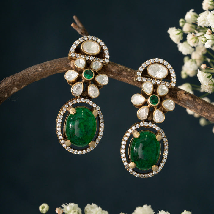 Floral Emerald Danglers
