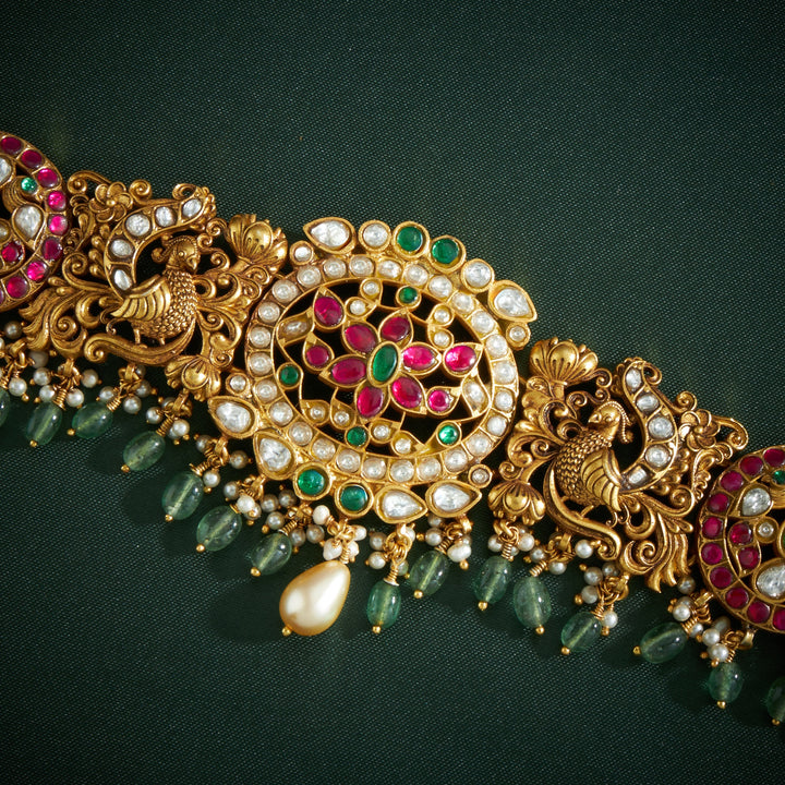 Swarna Peacock Kundan Oddiyanam