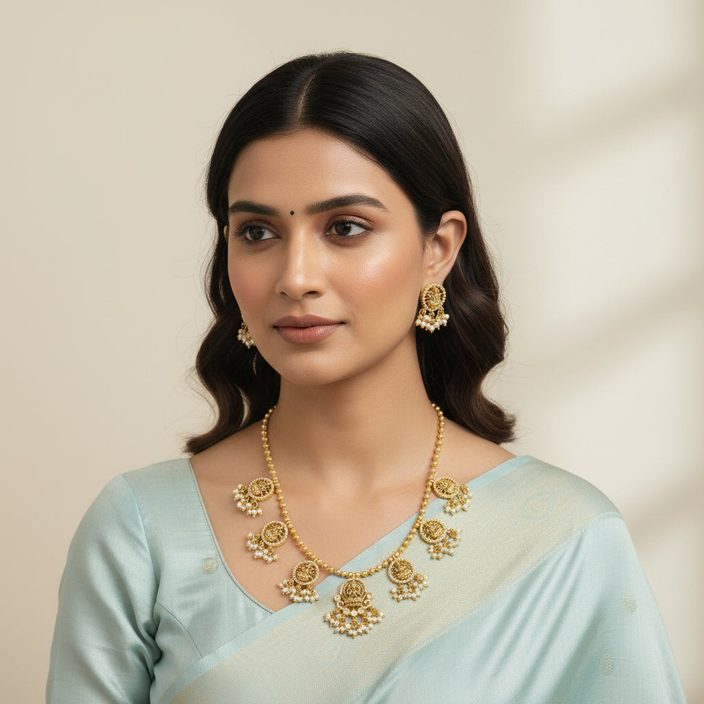 Lakshmi-Moti Temple Necklace Set