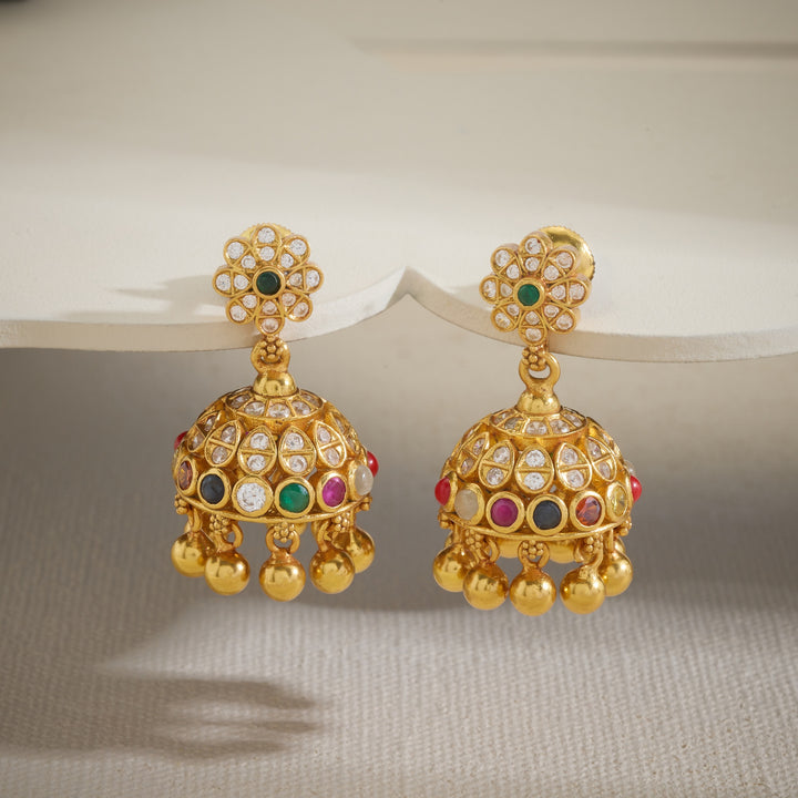 Navaratna-Flora Stone Jhumki