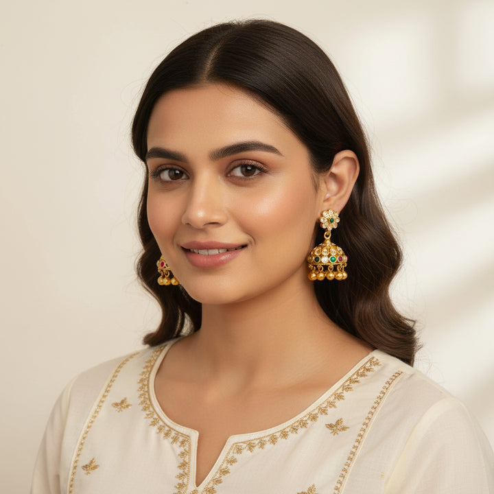 Navaratna-Flora Stone Jhumki
