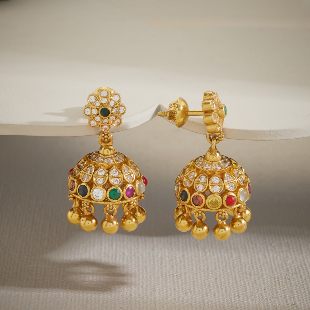 Navaratna-Flora Stone Jhumki