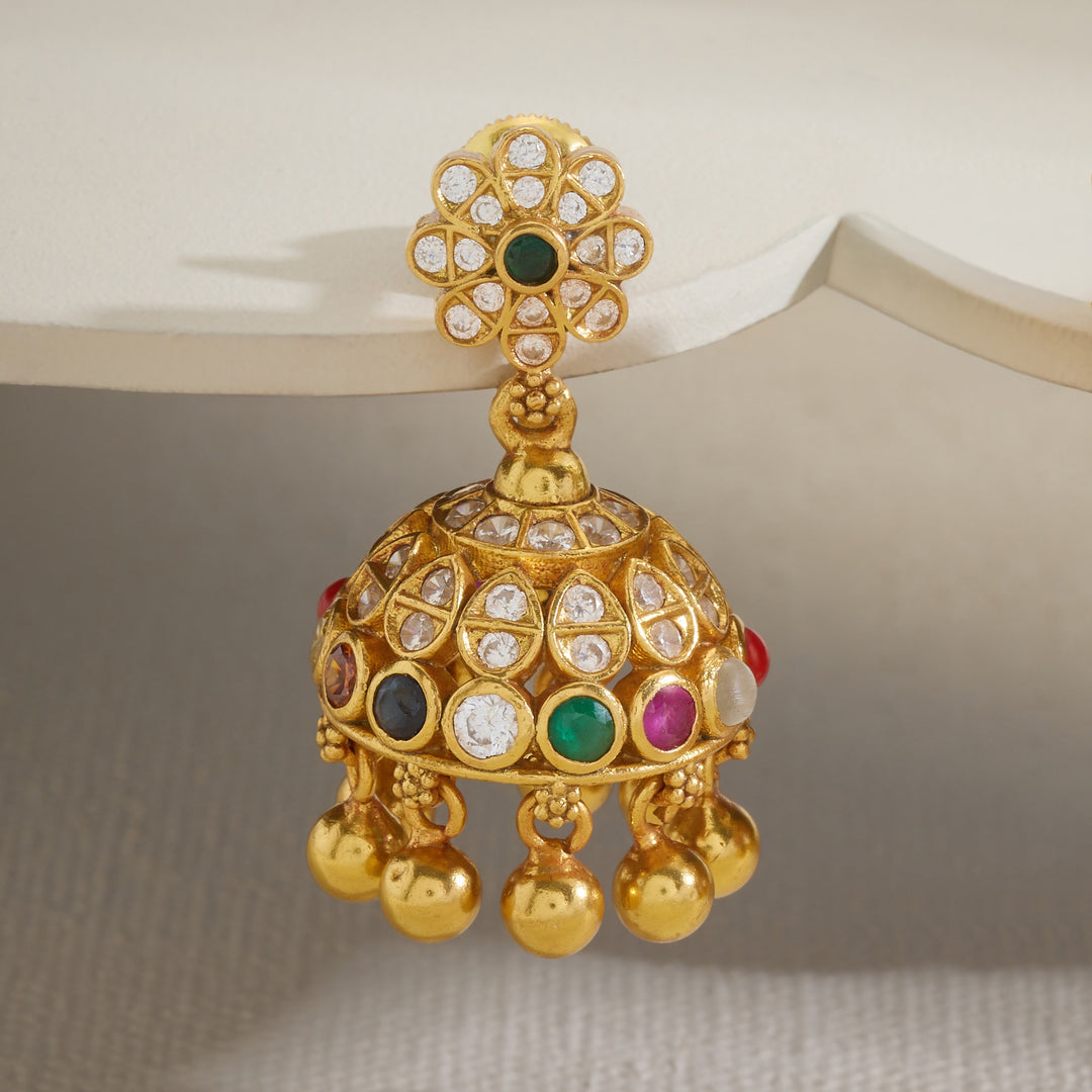Navaratna-Flora Stone Jhumki