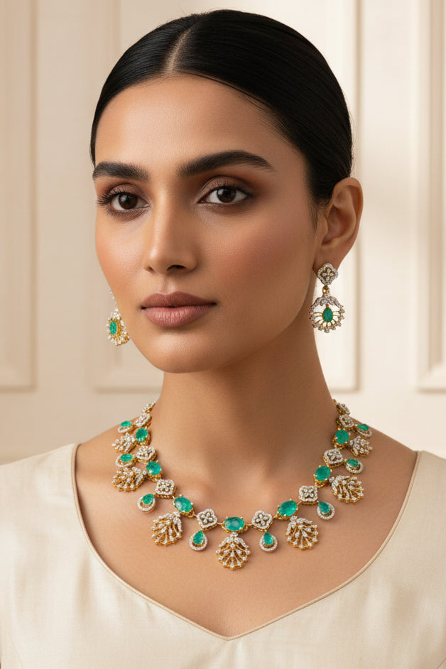Queen's Green CZ Necklace Set