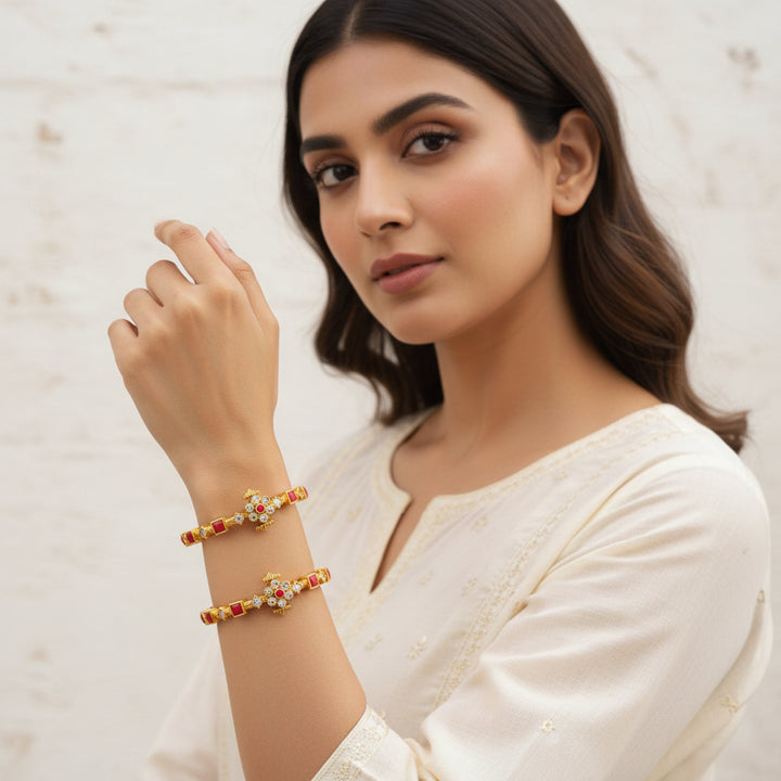 Phool-Kesar Stone Bangles
