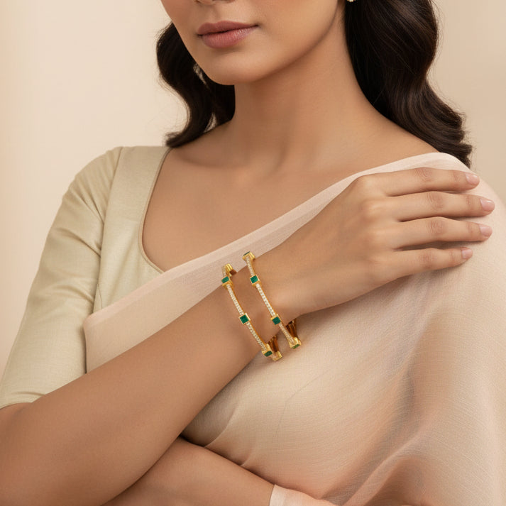 Square-Greena Stone Bangles