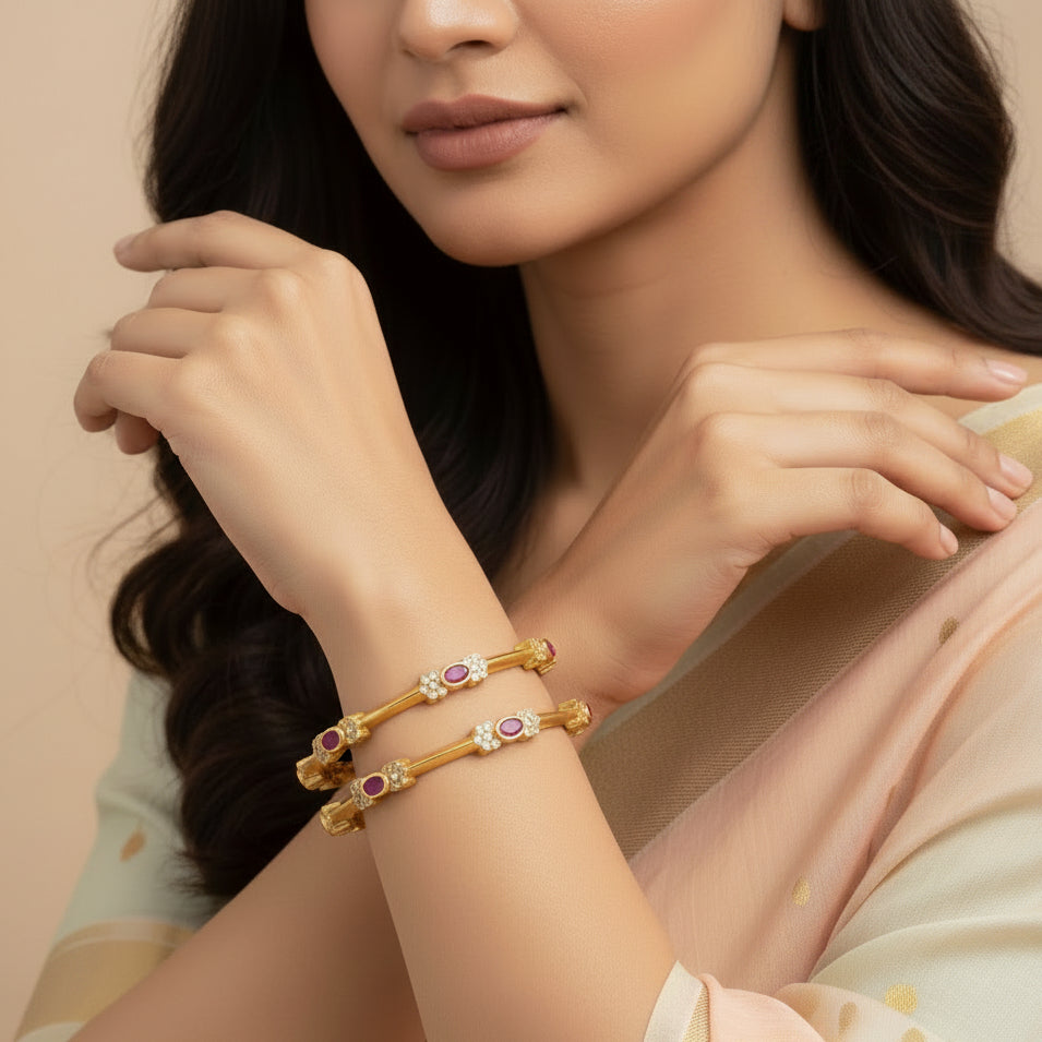 Oval-Pushp Stone Bangles