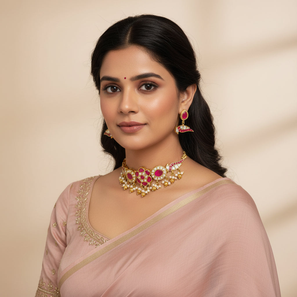 Parrot-Phool Kundan Choker Set