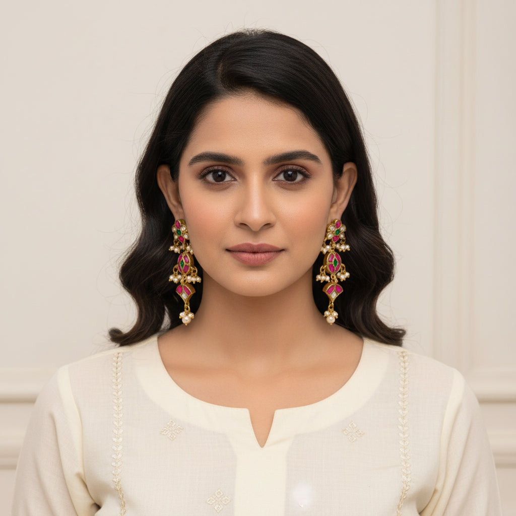Pink Regalia Kundan Danglers