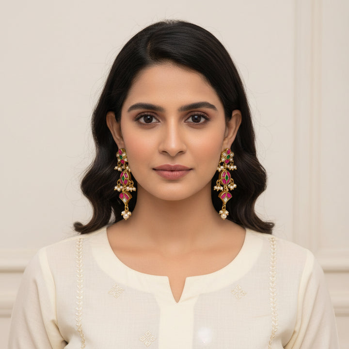 Pink Regalia Kundan Danglers
