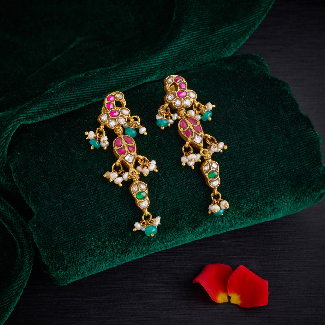 Peacock Drops Kundan Danglers