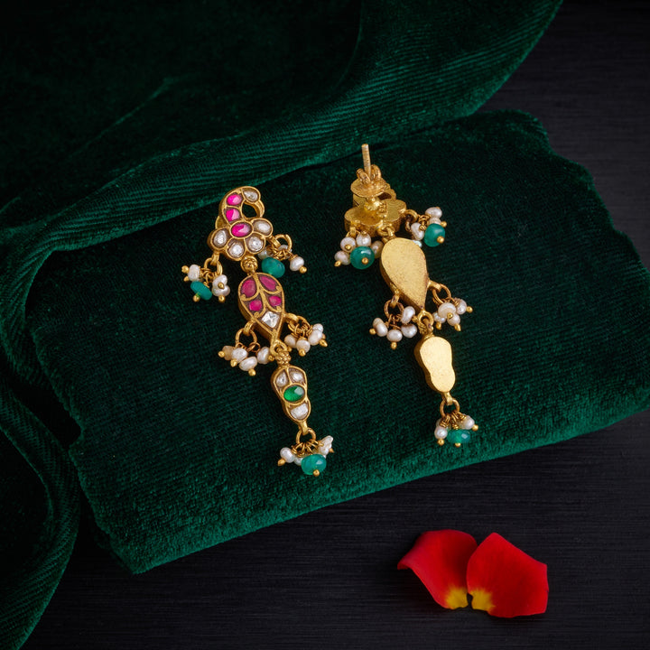 Peacock Drops Kundan Danglers