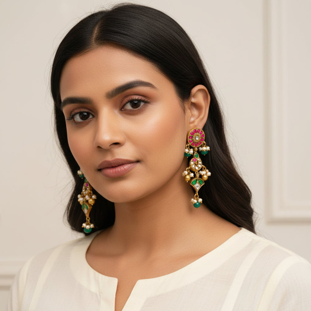 Rose Imperial Kundan Danglers
