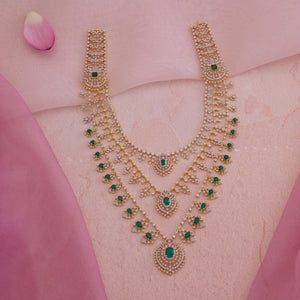 Trilogy of Emeralds CZ Necklace