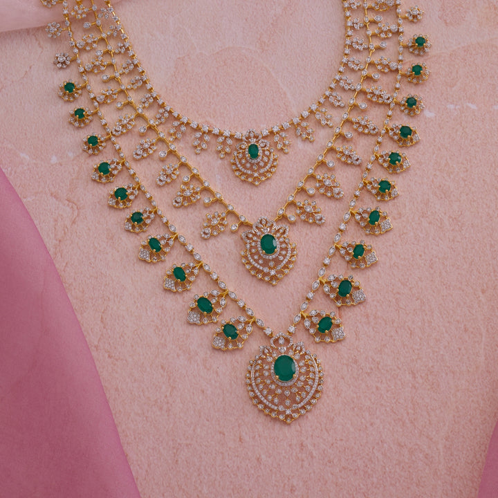 Trilogy of Emeralds CZ Necklace