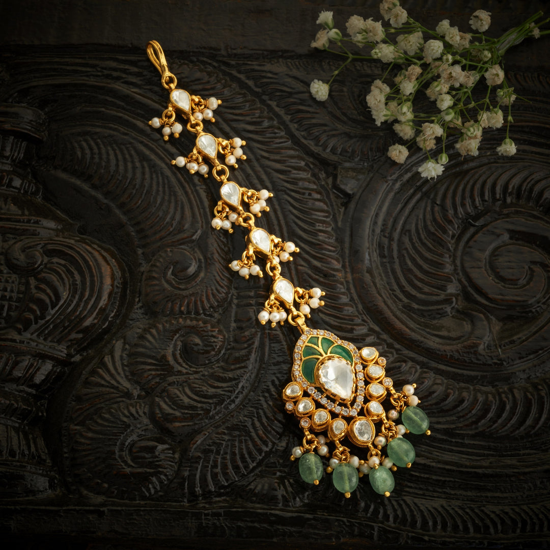 Royal Panna Moissanite Maang Tikka