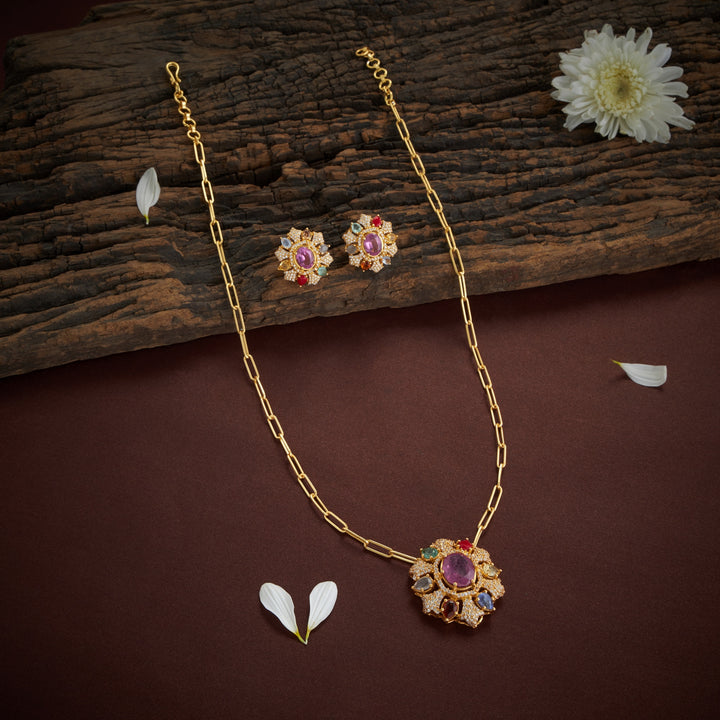 Nava-Floral Victorian Chain Pendant Set