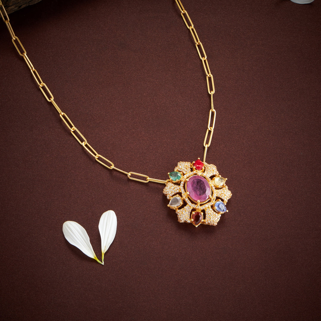 Nava-Floral Victorian Chain Pendant Set